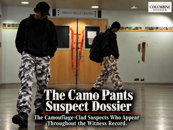 Multiple Shooter Dossier concept artwork showing three labeled silhouettes outside Columbine