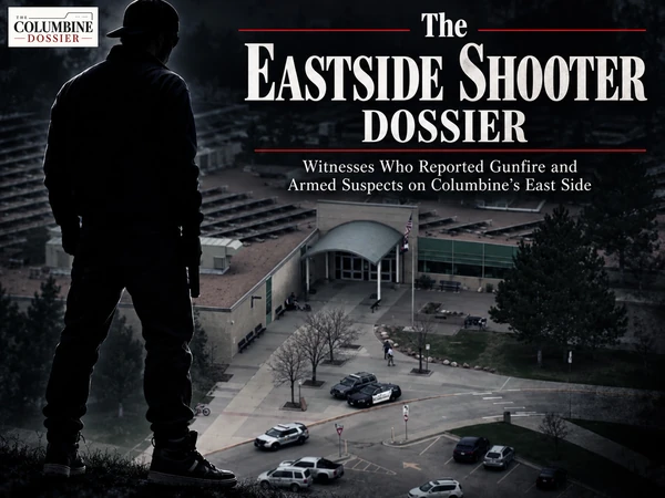 Multiple Shooter Dossier concept artwork showing three labeled silhouettes outside Columbine
